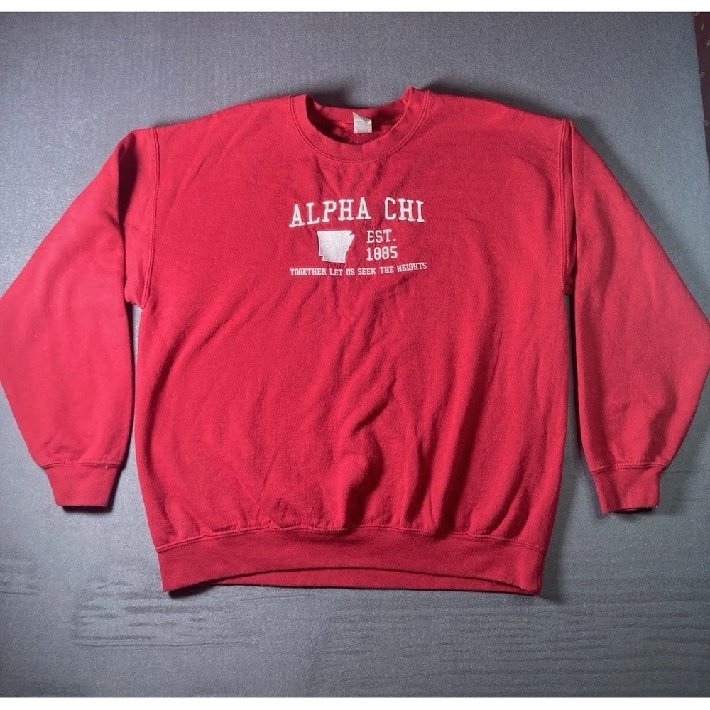 Alpha Chi Sorority Sweatshirt Red Gildan Heavy Blend Crewneck Large